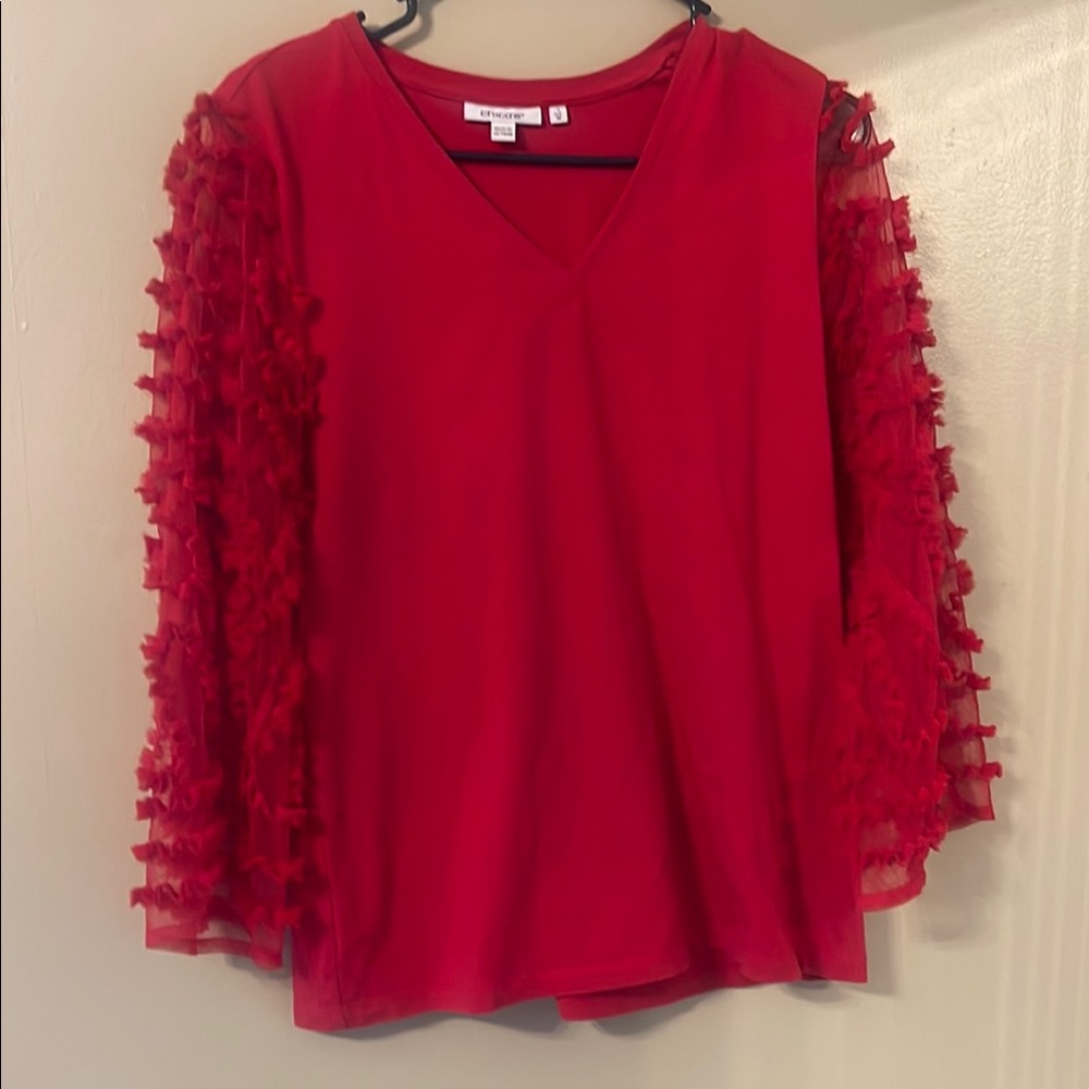 Chico's Red Ruffled 3/4 Sleeve Blouse